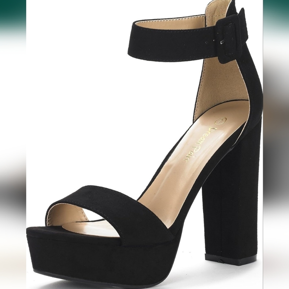 DREAM PAIRS Women's Hi-Lo Black Faux Suede High Chunky Heel Platform Sandals 9